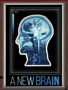 this is a picture of a poster of a man ' s head with music notes coming out of it