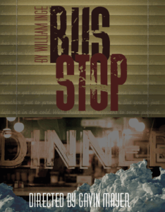 there is a sign that says bus stop dinner in front of a window