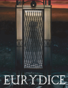 there is a poster of a gate with a clock on it