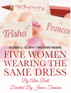 poster for five women wearing the same dress at trisha theatre