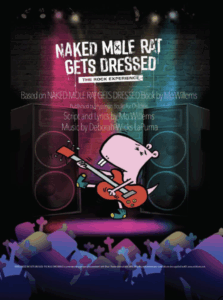 an advertisement for naked male rat gets dressed with a guitar in front of a crowd